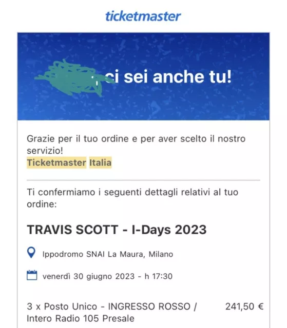 Biglietti concerto Travis Scott 30/06/2023 Ippodromo SNAI Milano Ingresso Rosso