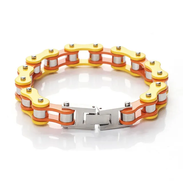 Mens Bracelets Orange Biker Bicycle Motorcycle Chain Link Bracelet For Men/Women