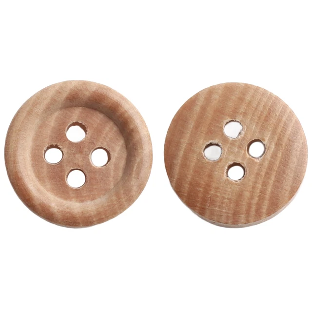 20 Boutons Ronds En Bois Naturel 4 Trous - Pour Couture Et Vêtements