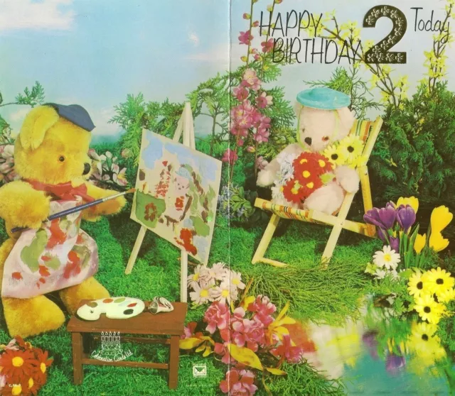 2nd Happy Birthday 2 Years Old Vintage Girls Boys Greeting Card Teddy Bears