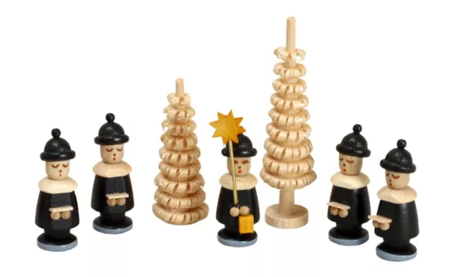 Miniaturfiguren 5 Kurrendefiguren mit Baum schwarz Höhe 2,7 cm NEU Spielzeug Dek