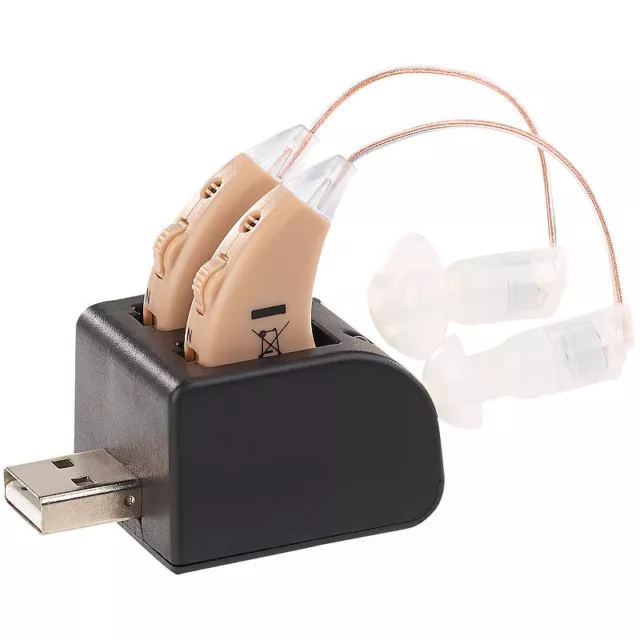 HdO-Hörverstärker-Paar HV-340 mit Ex-Hörer; Akku & USB-Ladeschale