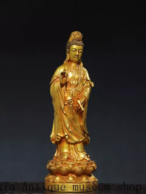 14"Chinese Buddhism temple bronze gilt Kwan-Yin GuanYin Bodhisattva statue