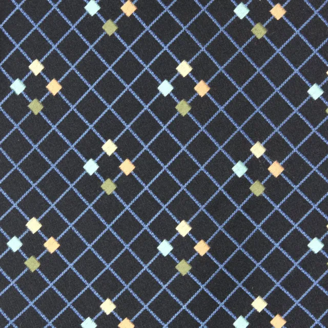 Ben Sherman Smart Blue Grid on Black Geometric Square Prong Design Silk Neck Tie