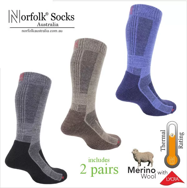 2 Pair/Pk Norfolk® Merino Wool Crew "Trek-Hike-Work" Socks Cushioned - Leonardo