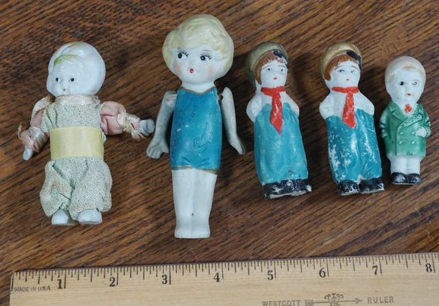 Vintage Lot of 5 Miniature Bisque Porcelain Baby Doll - Jointed & More