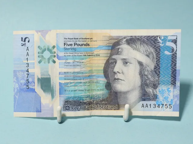 2016 Scottish Royal Bank of Scotland £5 Five Pound Note AA 134755
