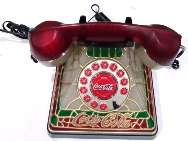 2001  Coca-Cola Stained Glass Look Light Up Phone, Tiffany Style W/LINE CORD