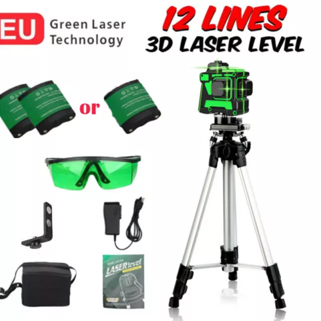 12 Line Laser Level Wasserwaage 360° Kreuzlinienlaser Selbstnivellierend +Stativ