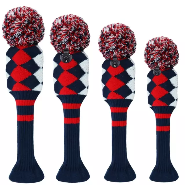 3/4 Pack Golf Pom Head Cover \ Wood Knitted Driver Fairway Hybrid Head Cover UK