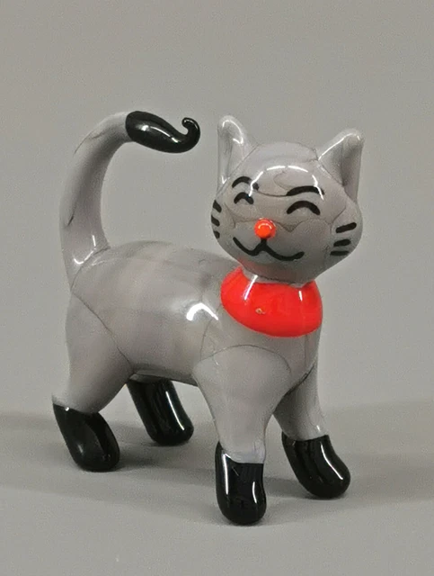 9912019-x Vetro Figura Carina Gatto Grigio 4,5x5cm Soffiato Bocca