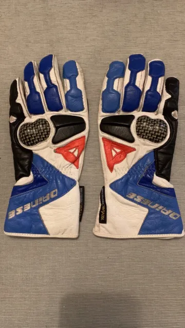 Dainese Motorcycle Gloves Size Extra Small White Blue Black Kevelar Leather