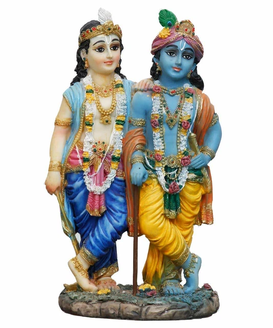 HINDU GOD LORD Krishna & Balram Sculpture Idol Statue Figurine 7