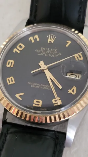 Mens ROLEX Oyster Perpetual Datejust 36mm Black Arabic Dial Watch - Exc. Cond.