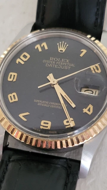 Mens ROLEX Oyster Perpetual Datejust 36mm Black Arabic Dial Watch - Exc. Cond. Mens ROLEX Oyster Perpetual Datejust 36mm Black Arabic Dial Watch - Exc. Cond.