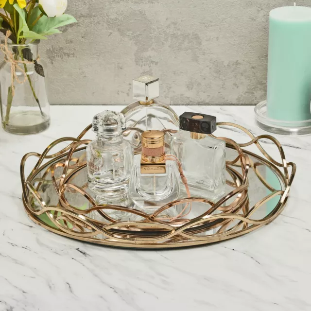 Eternity Decorative Glass Mirror Candlestick Jewellery Rose Gold Candle Tray