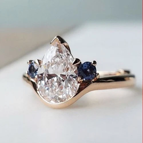 2 Ct White Pear Cut Moissanite Three Stone Engagement Ring Solid 14K Rose Gold