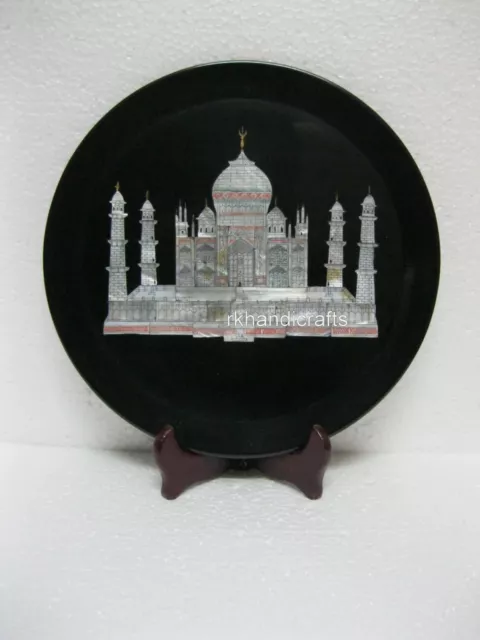 22.9cm Mármol Negro Placa Incrustado Con Taj Mahal Patrón Decoración de Cocina