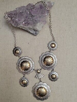 The Sak Ornate Circular Rosette Charms Two Tone Silver Gold Medallion Necklace
