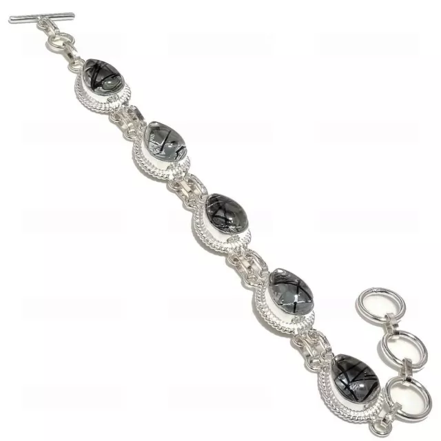 Rutilated Quartz Handmade 925 Sterling Silver Jewelry Bracelet Size 7-8"