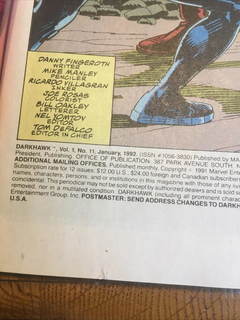 MARVEL COMICS: : DARKHAWK Vol. 1 No. 11 Jan 1992 2