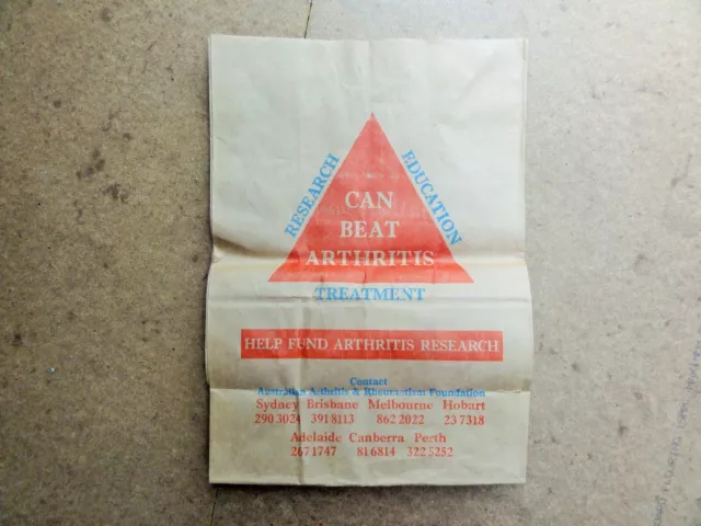 RARE 1970s  COLES SUPERMARKET PAPER BAG. ARTHRITIS RESEARCH FOUNDATION.  In E.C.