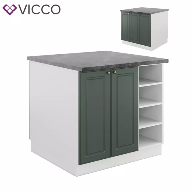 Cucina ad isola blocco cucina incasso Fame-Line 90 cm bianco verde cottage Vicco 2