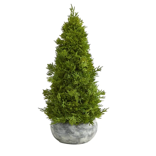 Nearly Natural 18in. Cypress Cone Artificial Tree in Decorative Planter, Green