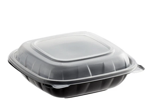 Choice Hinged Microwaveable Plastic Take-Out Containers. 8”x8”x3” Case Of 100