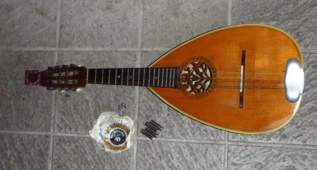 antike Mandoline 8-saitig Vintage Rundbauchmandoline um 1900