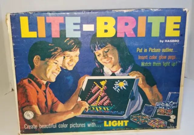 LITE-BRITE Vintage 1967 Hasbro Original LIGHT BRITE w/PEGS, REFILL SHEETS  -WORKS