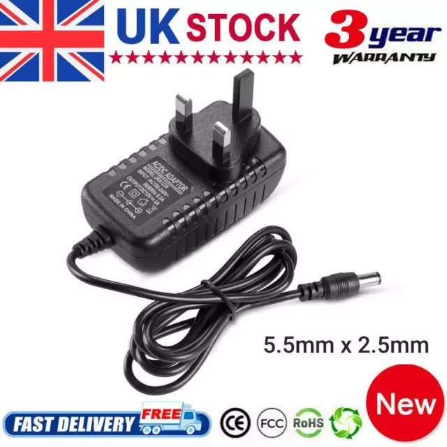 12V 100mA Power Supply Adapter 5.5mm x 2.5mm UK Plug AC 100-240V to DC 12V 0.1A