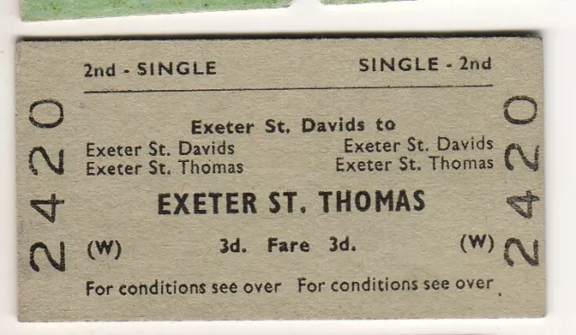 Railway  ticket BTC(W) Exeter St Davids - Exeter St Thomas 1963