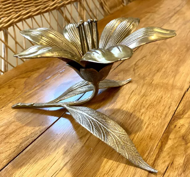 Brass Flower Ashtray with Removable Petals Lotus Lily Hollywood Regency Vintage 3