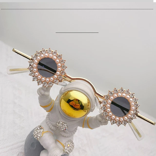 Womens Small Round Sunglasses UV400 Bling Rhinestone Personalized For Party C