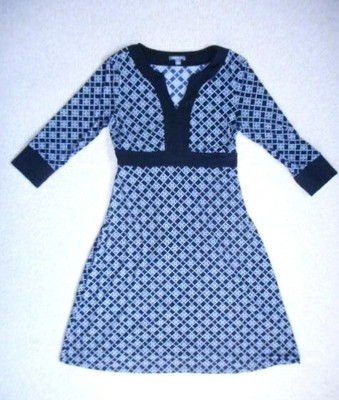 Womens Dress-APT. 9-black/gray geometric stretch knit empire waist 3/4 sleeve-M