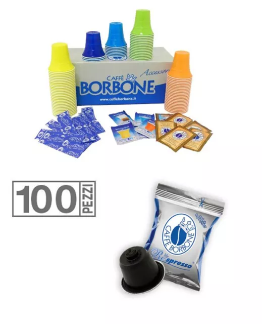 100 Capsule Caffe' Borbone Miscela Blu Respresso Kit Accessori Nespresso Sc0