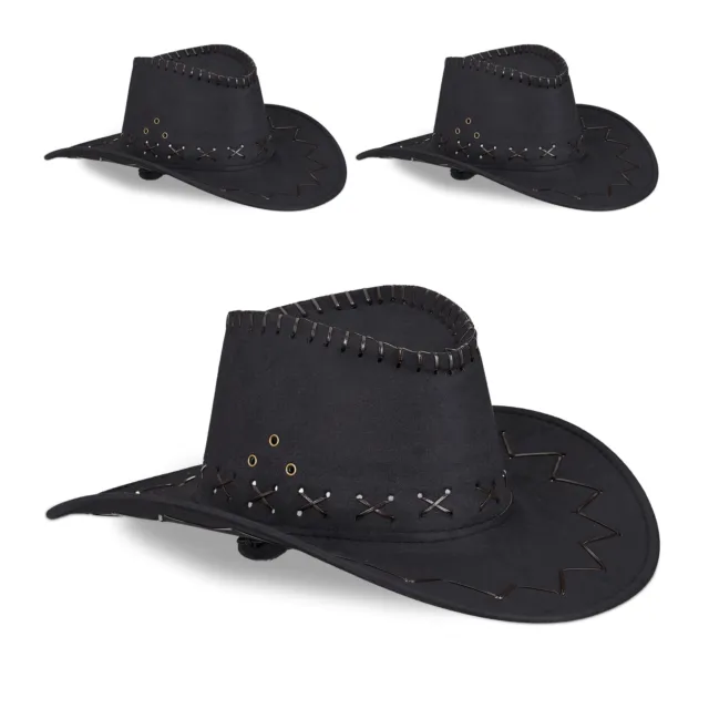 Chapeau de cowboy lot de 3 Accessoire cowgirl Déguisement western adulte cordon