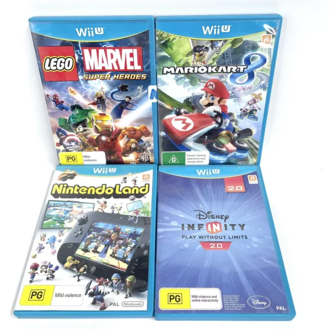 4x Wii U Video Game Lot NintendoLand Mariokart 8 Disney Marvel Lego Superheroes