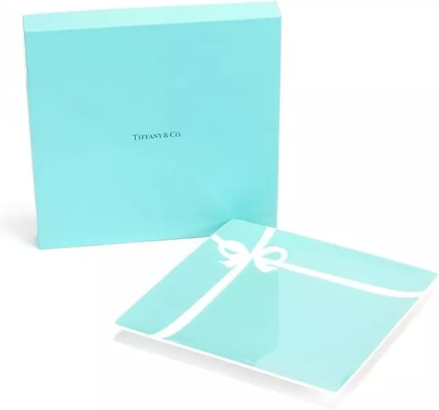 Tiffany & Co. Square Blue Ribbon Plate White Tie Ribbon Tableware 9.34"