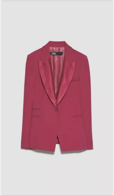 ZARA WOMEN S FUCHSIA Pink Satin Collar Tuxedo Jacket Blazer Xs