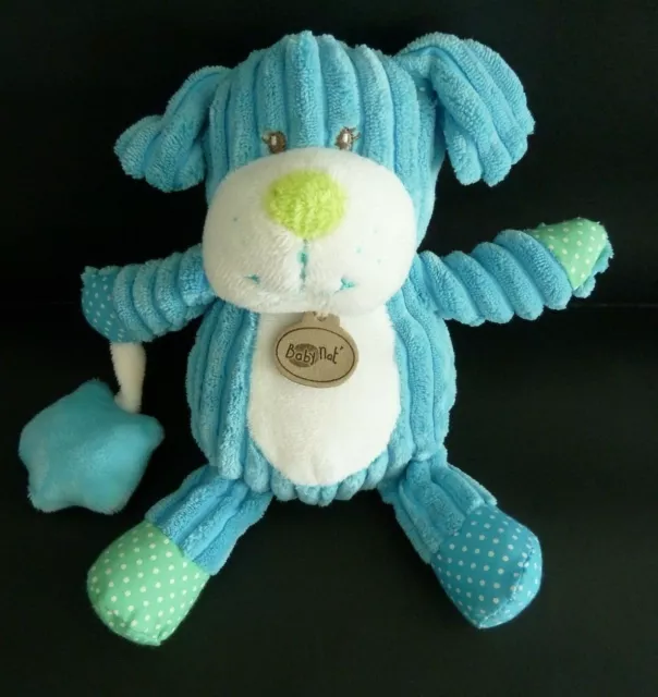 * Doudou Peluche Baby Natchien Bleu Velours Grosses Cotes Etoile Grelot Ttbe