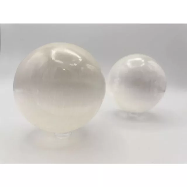 SELENIT, Edelstein, KUGEL, weiß, ca. 4 + 6-8 cm, herrlicher Leuchtschimmer!