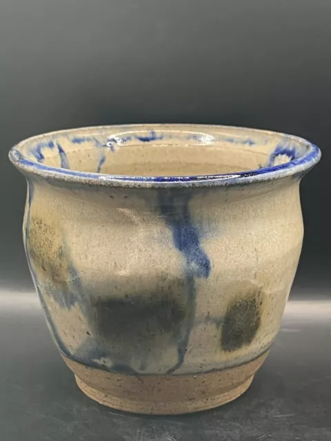 Hand Made Studio Art Pottery Vase/Planter Blue Browns Signed Nancy Beavers 1977
