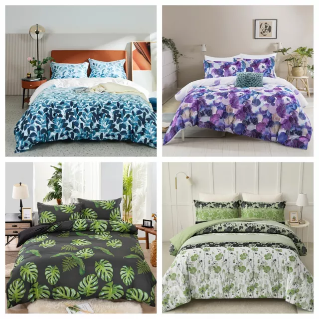 New Leaf Soft Quilt Doona Duvet Cover Set Queen Super King Size Bed Pillowcases