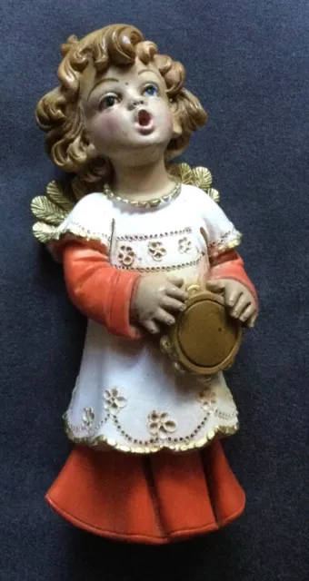 Weihnachtsengel mit Tamburin, Figur von A. Lucchesi, Italien. Dekofigur Engel