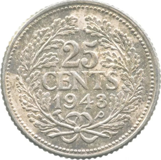 Roughly the Size of a Dime 1943 Netherlands 25 Cents World Silver Coin *216