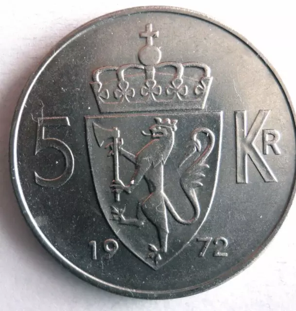 1972 NORWAY 5 KRONER - Excellent Coin - FREE SHIP - Bin #138