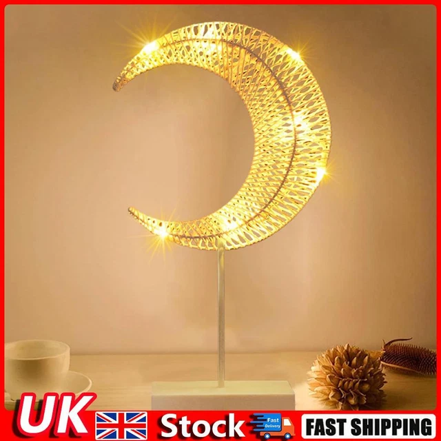 LED EID MOON Light Warm White Ramadan Decorative Table Lamp Rattan ...