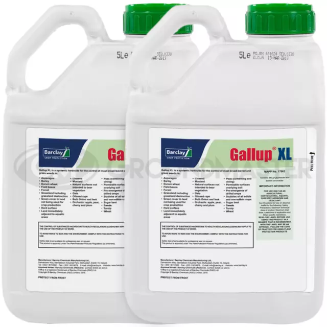 2 x 5L Gallup XL Very Strong Professional Glyphosate Weedkiller Kills Weed Roots